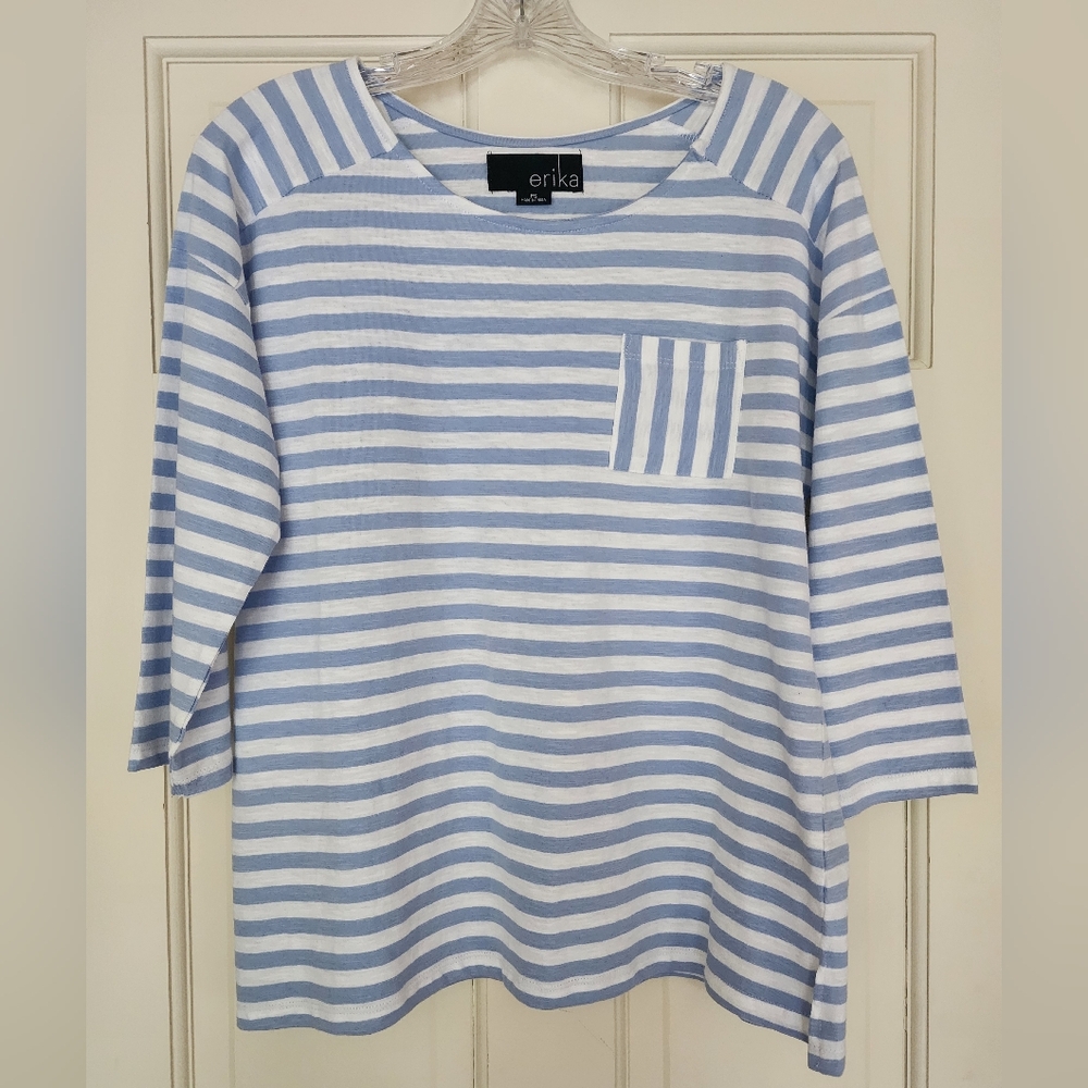 ERICA SP BLUE AND WHITE  STRIPED COTTON KNIT TOP NWT